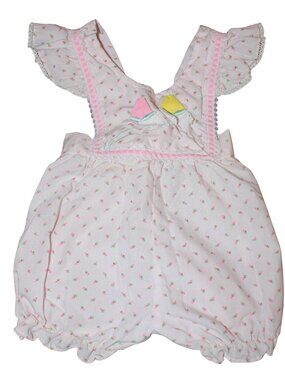 Vintage Infant 12 Months Tiny Tots Overalls, Bubble Romper. Pink Rosebuds
